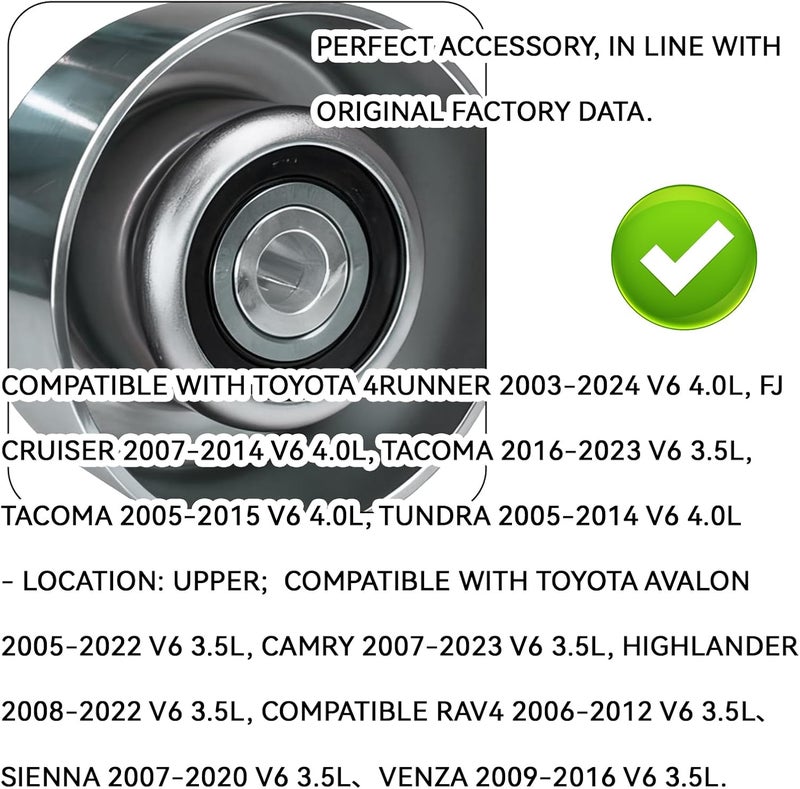 Eponcia Belt Tensioner Pulley Idler Pulley Kit for Toyota FJ Cruiser 06-11 Highlander&RAV4 III 07-17 Sienna 10-17 Venza&Lexus ES Gs 08-17 RX350L IS250 IS300 GS350 ES350 RC300 Drive Belt Idler Pulleys - Image 4